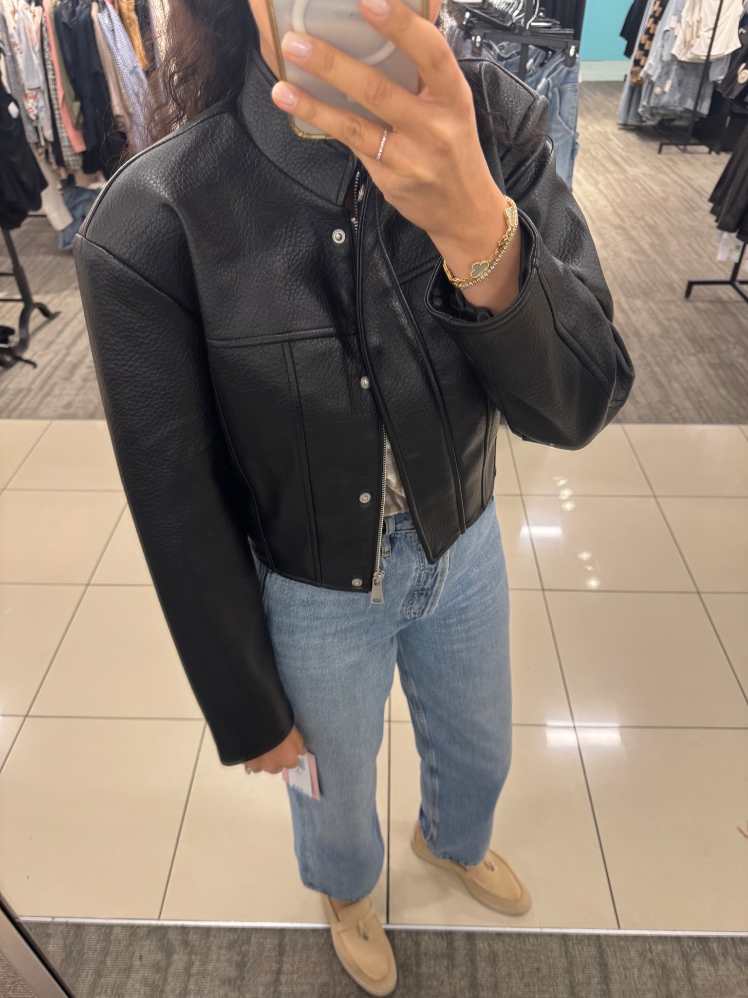 Faux fur jacket on sale! Love this! Under $97!!! True to size. Wearing a small. 