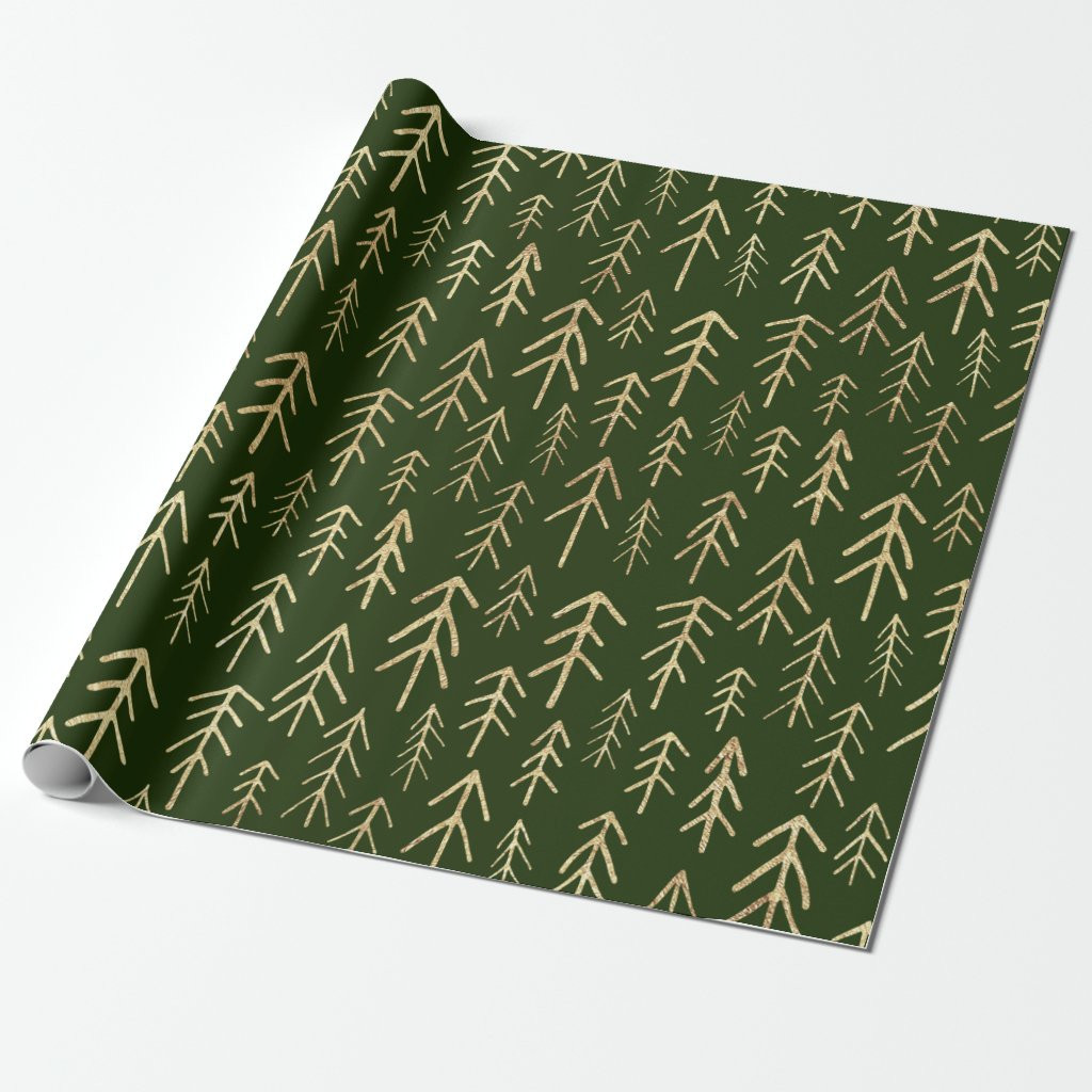 Green Gold Holiday Tree Pattern Wrapping Paper | Zazzle