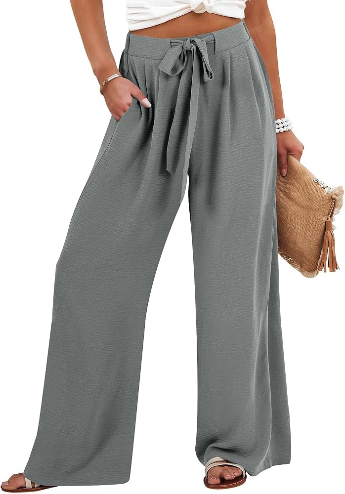 Caracilia Wide Leg Palazzo Pants for Women High Wasited Flowy Casual Loose Lounge Trousers 2024 S... | Amazon (US)