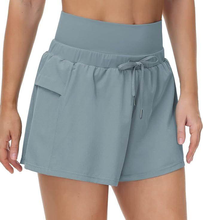 THE GYM PEOPLE Womens' Workout Shorts with Drawstring Mesh Liner High Waisted and Side Pockets | Amazon (US)