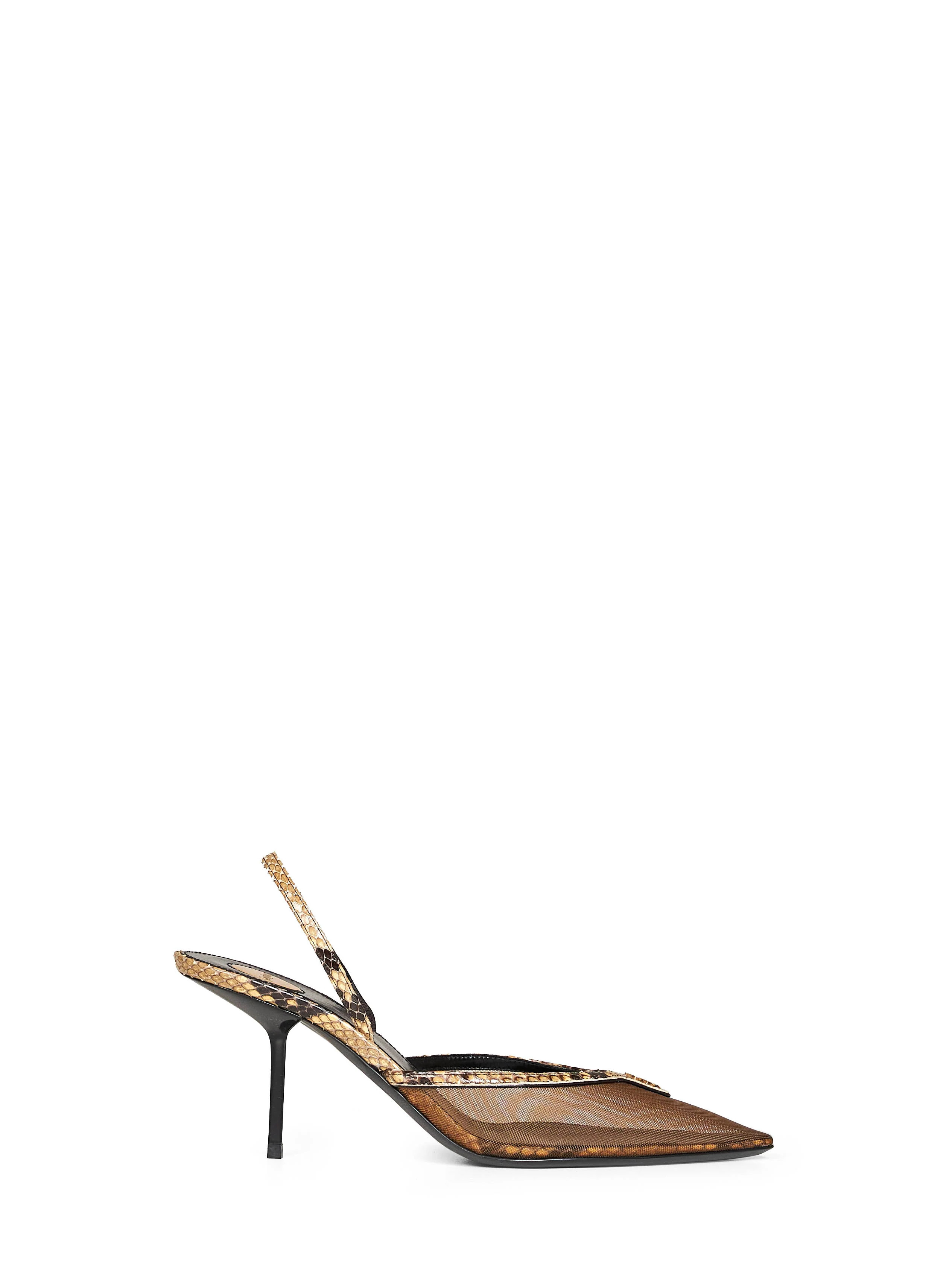 SAINT LAURENT | Black and brown mesh and python slingback pumps | Women | 38.5 | D'ANIELLO BOUTIQUE