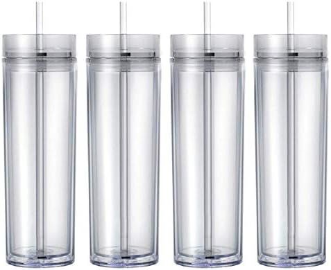 Maars Drinkware Double Wall Insulated Skinny Acrylic Tumblers with Straw and Lid, 16 oz. (4 pack,... | Amazon (US)