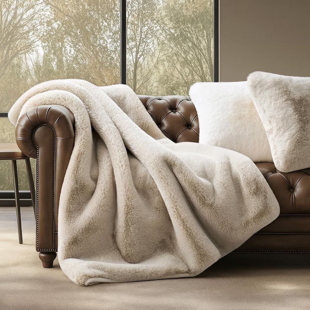 EVERGRACEHOME Luxury Soft Faux Chinchilla Fur Throw Blanket for Couch, Warm Thick Heavy Winter Throw Blanket 1220GSM for Bed, Fluffy Cozy Mink Blanket with Reversible Velvet, Birch Mink, 60"x80" | Amazon (US)