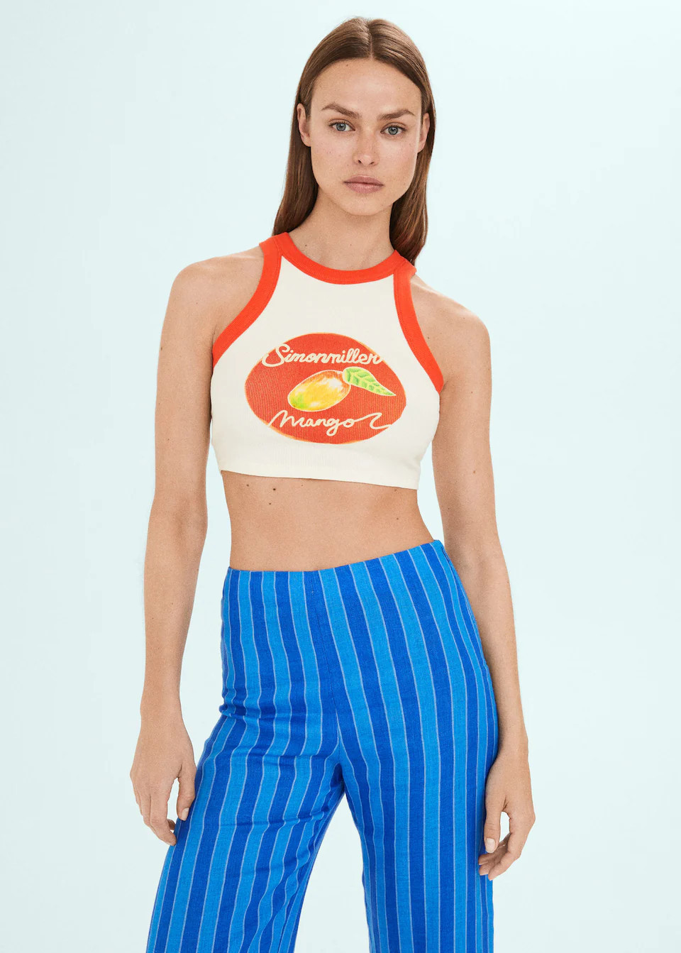Printed halter-neck cropped top -  Women | Mango United Kingdom | MANGO (UK)