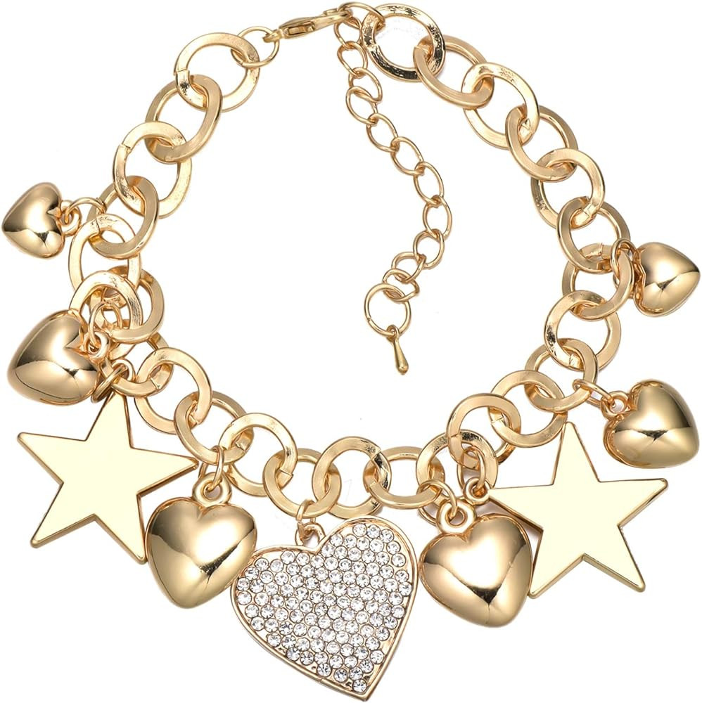 SILANER Gold Chain Link Bracelet - 7"+ 2" Extender 14K Gold Plated Love Locked Bracelets for Wome... | Amazon (US)