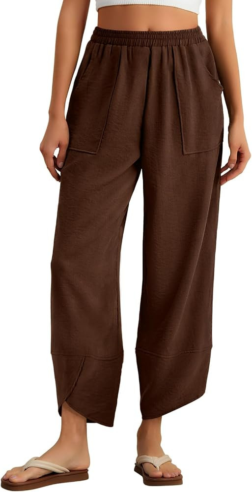 Feiersi Womens Baggy Wide Leg Pants Elastic Waisted Casual Palazzo Harem Pants Summer Beach Trous... | Amazon (US)