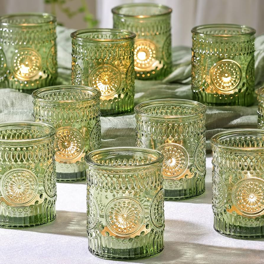 DEVI 24pcs Green Votive Candle Holders for Wedding, Glass Tea Lights Candle Holder, Green Baby Sh... | Amazon (US)
