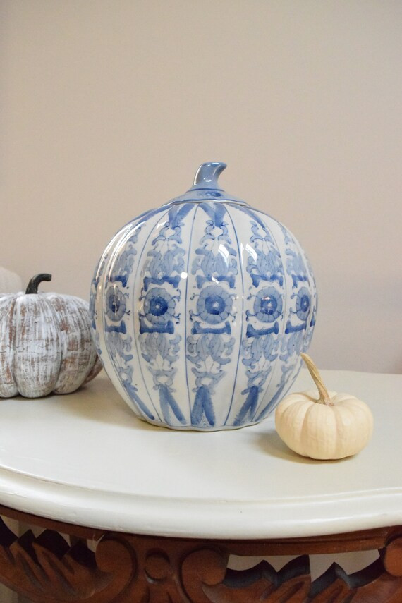 Blue White Pumpkin Vase - Chinoiserie Pumpkin - Blue and White Halloween- Blue White Ginger Jar -... | Etsy (US)