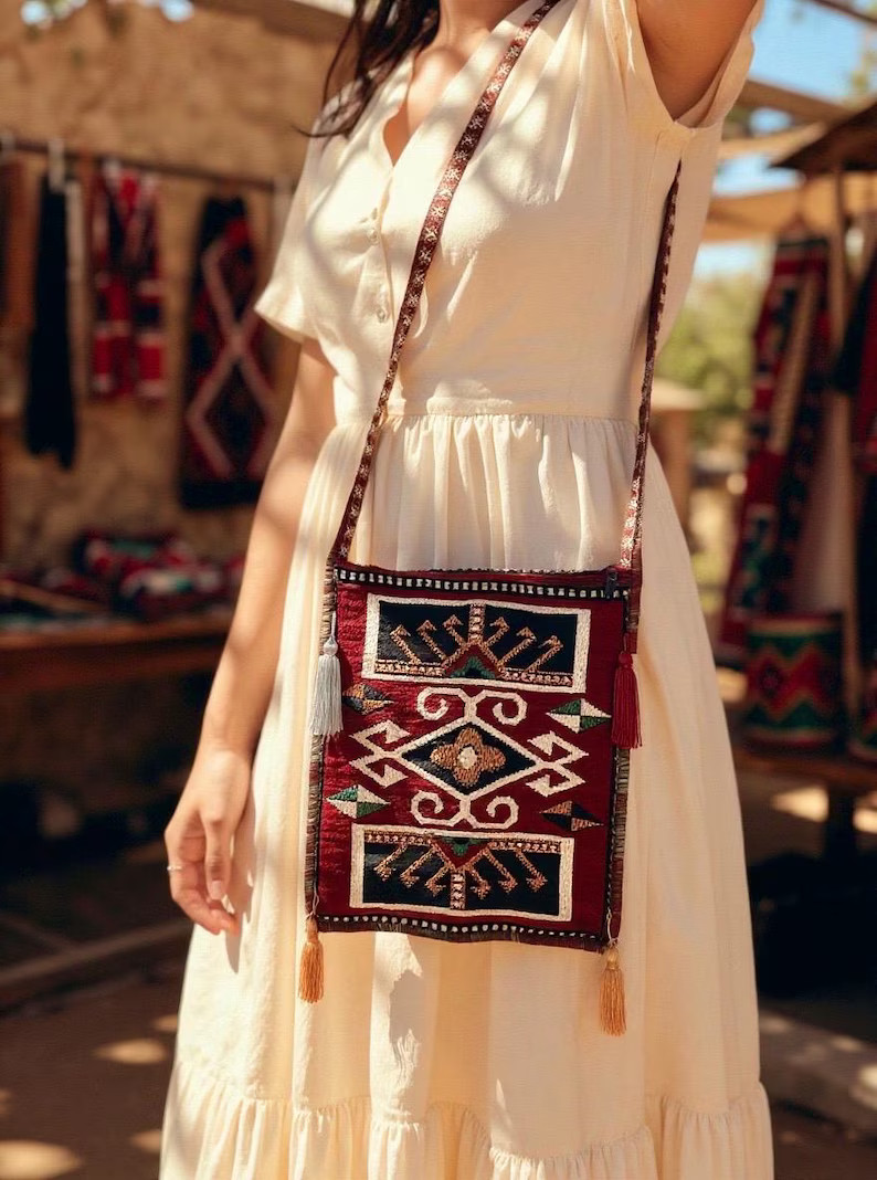 Handmade Kilim Crossbody Bag: Anatolian Boho Heybe Bag, Red Ethnic Crossbody Bag, Unique Purse, P... | Etsy (US)