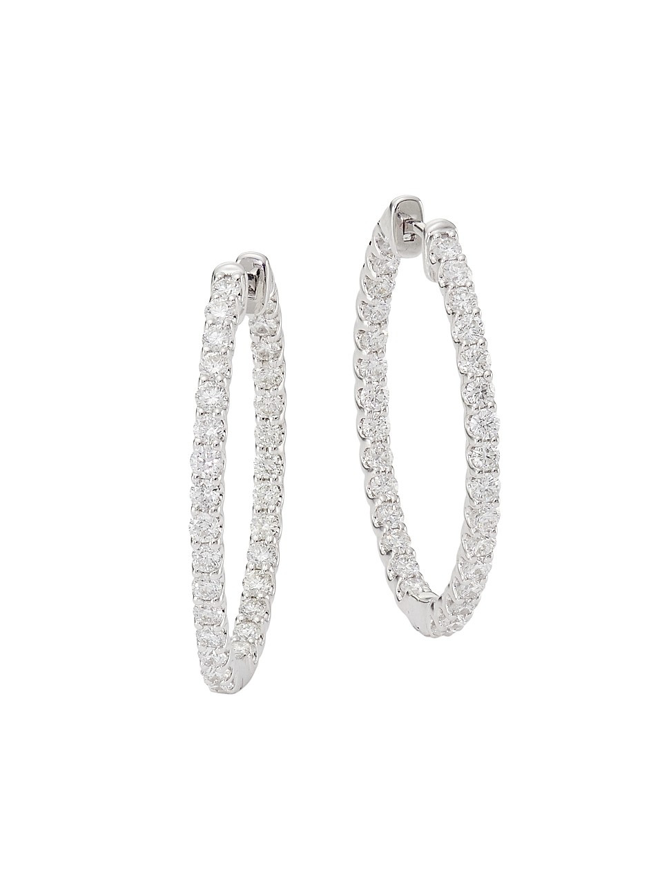 14K White Gold & Diamond Hoop Earrings | Saks Fifth Avenue