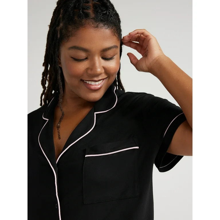 Joyspun Women’s Short Sleeve Notch Collar Top and Shorts Knit Pajama Set, 2-Piece, Sizes S to 3... | Walmart (US)