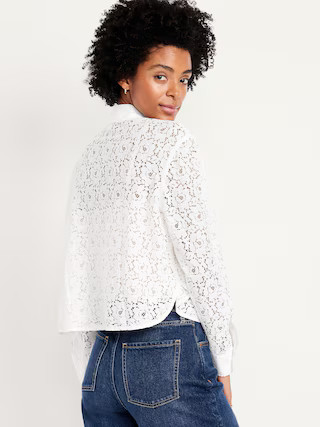 Cropped Lace Button-Down Shirt | Old Navy (US)