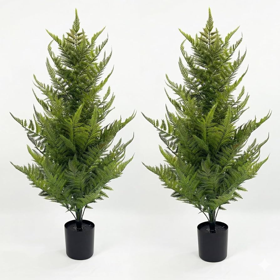Artificial Plants Outdoor, 3FT Faux Fern Tree 2 Pack, UV Resistant Fake Plants with Cement Pot, L... | Amazon (US)