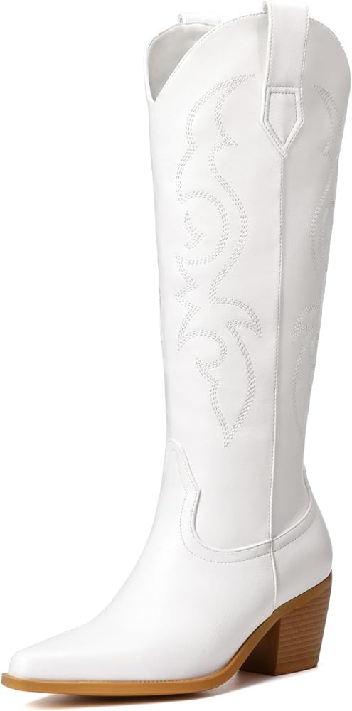 White Cowboy Boots for Women - Wide Calf Rhinestone Cowgirl Boots, Women Knee High Western Boots,... | Amazon (US)