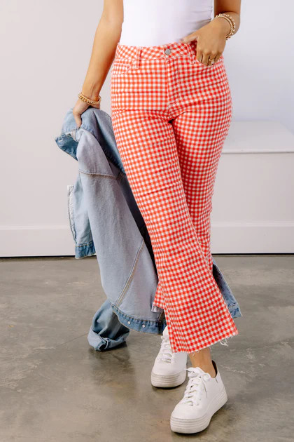 Just Black Red Gingham Flare Jean | The Willow Tree