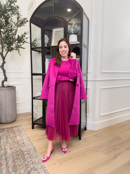 Pink Holiday party monochromatic outfit! Love this tulle skirt, pink sweater and pink coat. These embellished pink pumps are gorgeous!



#LTKSeasonal #LTKstyletip #LTKHoliday