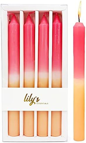 Lily's Essentials Tall Pink Taper Candles 4 Piece, Orange Colored Candles, Gradient, 10.6 inches ... | Amazon (US)