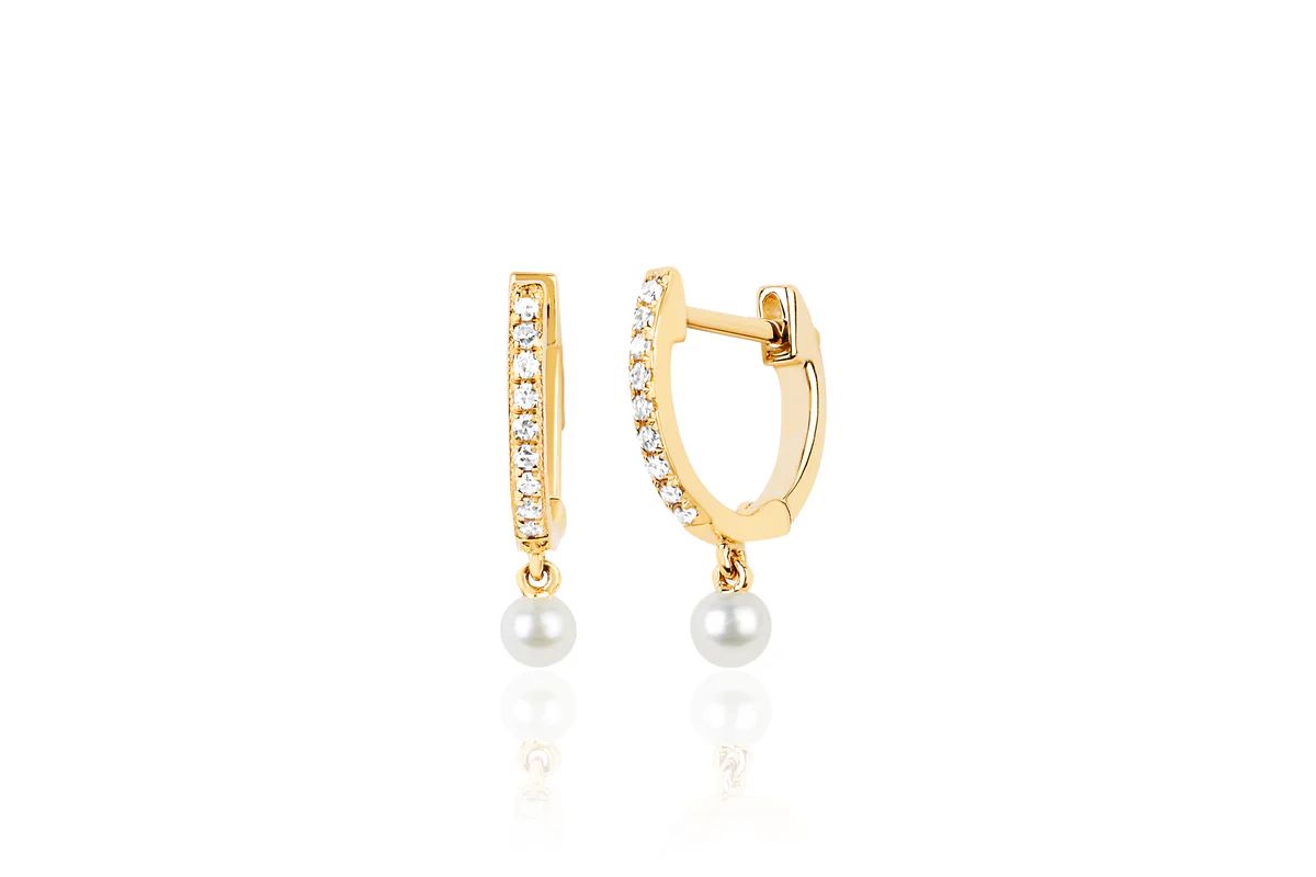Pearl Drop Diamond Mini Huggie Earring | EF Collection