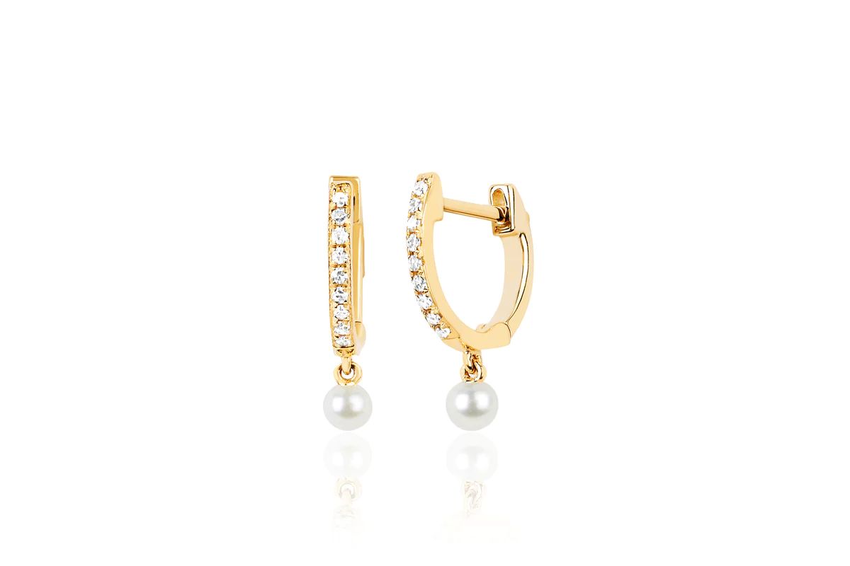 Pearl Drop Diamond Mini Huggie Earring | EF Collection