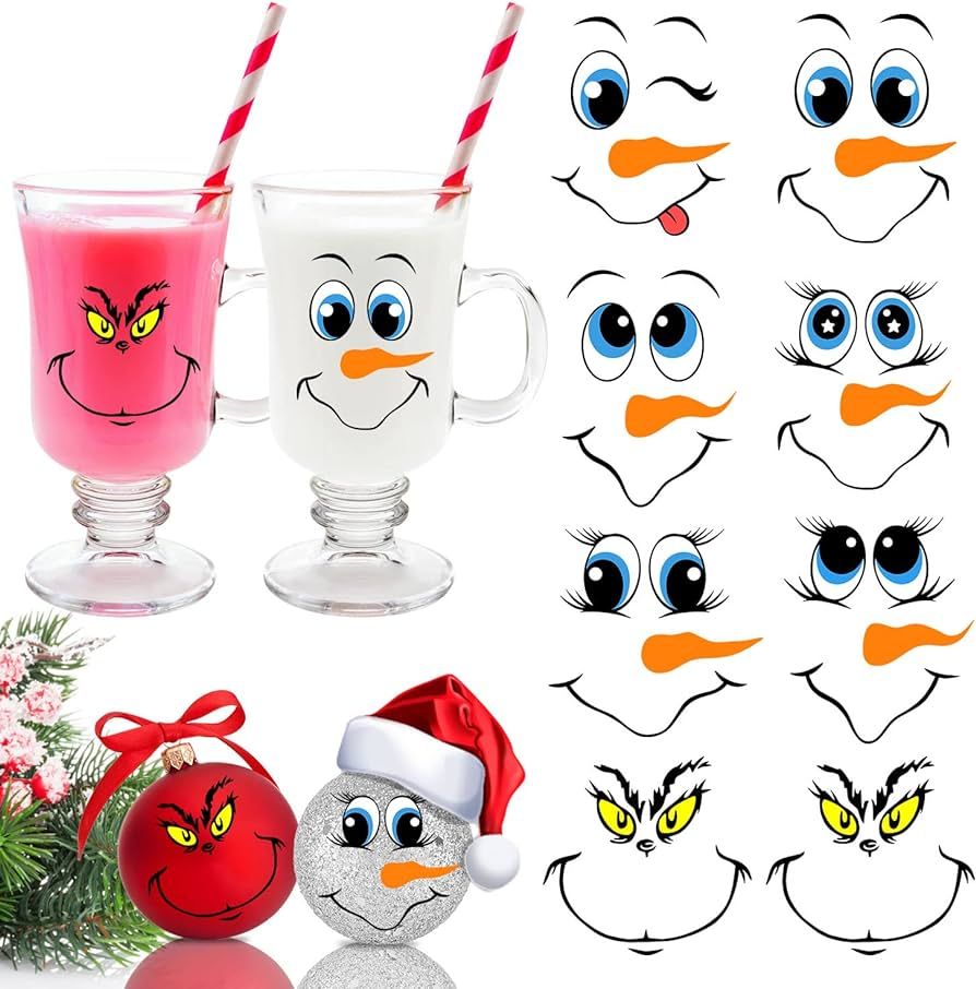 24 PCS Snowman Face Stickers for Christmas Ornaments, Cartoon Decals for Christmas Ball/Refrigera... | Amazon (US)