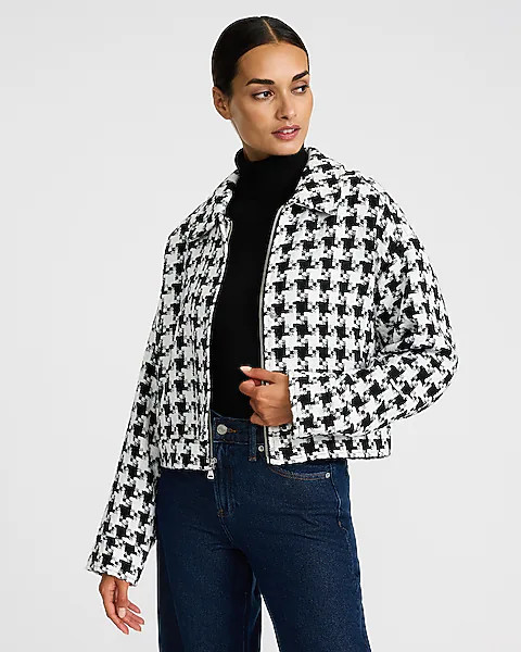 Houndstooth Collared Jacket | Express