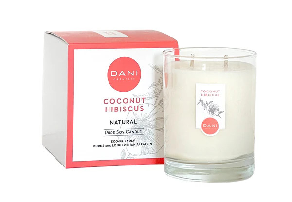 14oz Glass Coconut Hibiscus Candle - Large | DANI Naturals