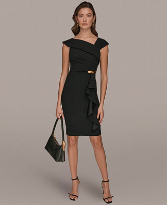Women's Asymmetrical Neck Sheath Ruffle Dress | Macy's
