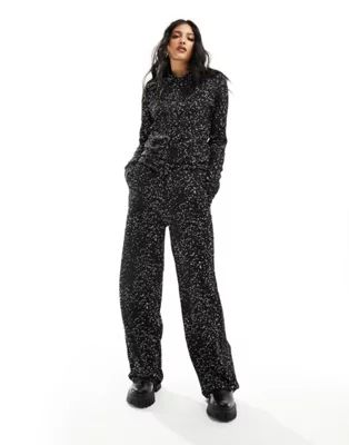 Pieces high neck long sleeve top and trouser co-ord in black paint splatter prin | ASOS (Global)