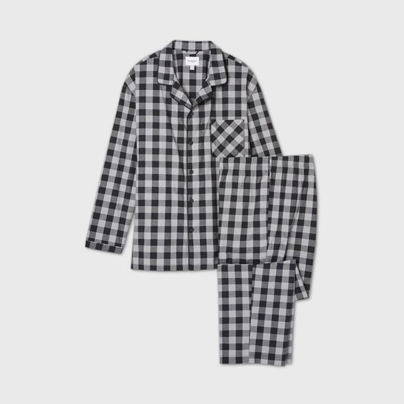 Men's Big & Tall Buffalo Plaid Woven Flannel Poplin Pajama Set - Goodfellow & Co™ Black | Target