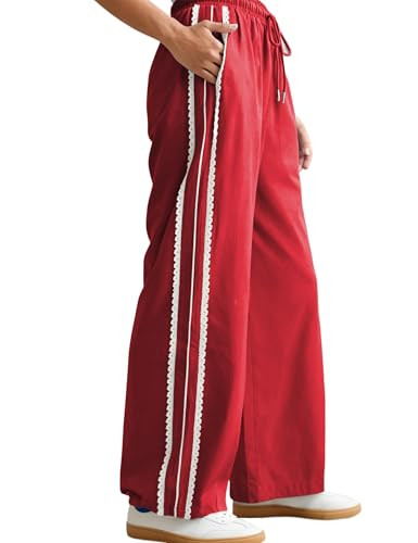 Yeokou Women's Wide Leg Sweatpants Side Stripe Crochet Slip on Drawstring Casual Running Track Pa... | Amazon (US)