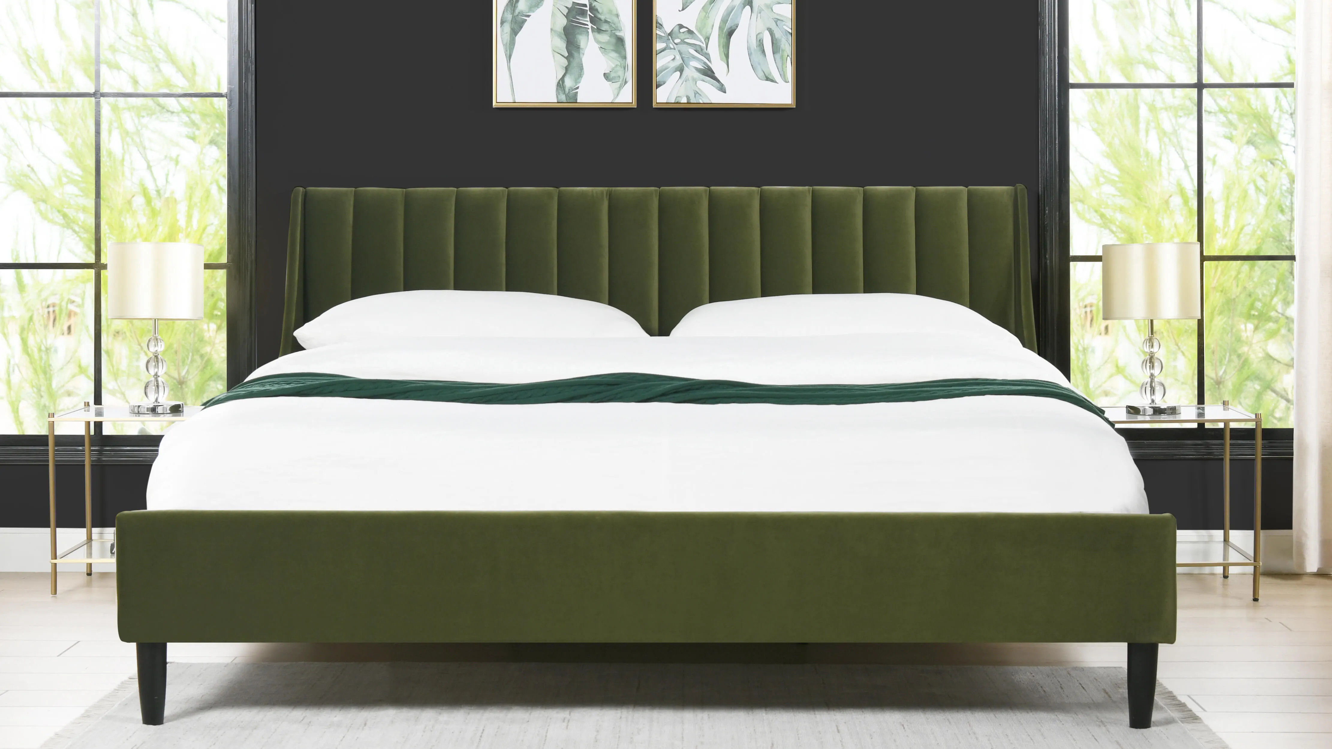 Jennifer Taylor Aspen Vertical Tufted Headboard Platform King Bed, Olive Green | Ashley
