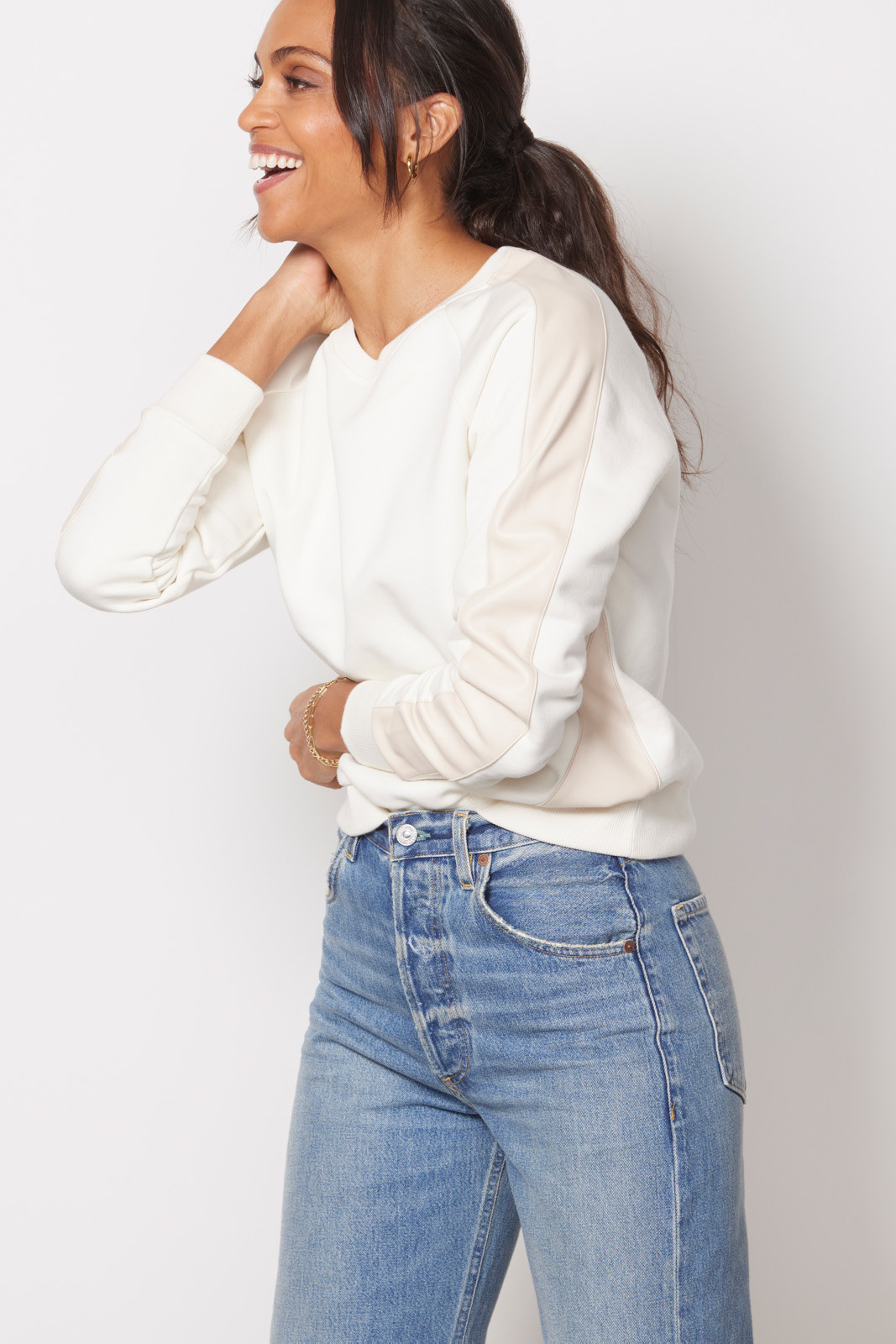 EVEREVE Lora Faux Leather Trim Pullover | EVEREVE | Evereve