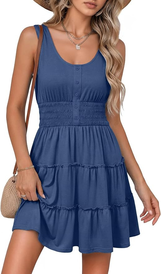 Dokotoo Womens Summer Dresses 2026 Sleeveless Button Down Smocked Empire Waist Ruffle Tiered Casu... | Amazon (US)