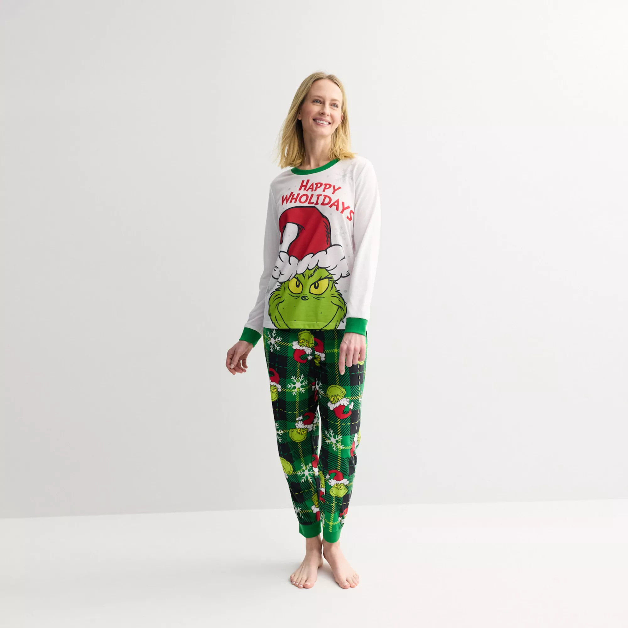 Women's Jammies For Your Families® Grinch Happy Wholidays Pajama Top & Pajama Bottoms Set | Kohl's