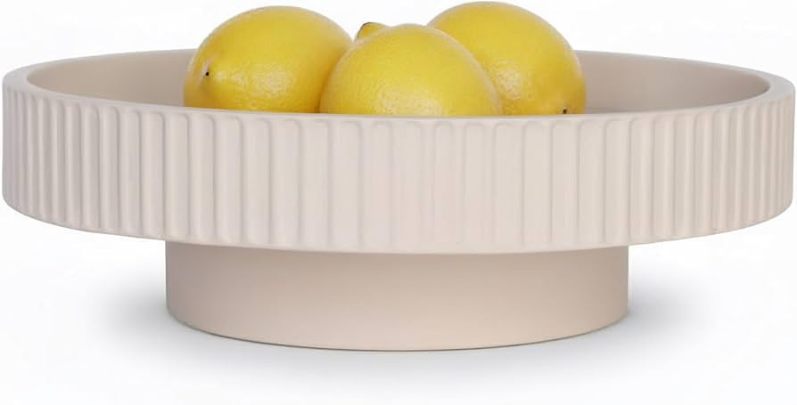 JUPTR 12” Fluted Concrete Fruit Bowl – Heavyweight Pedestal Decorative Bowl for Table Centerp... | Amazon (US)