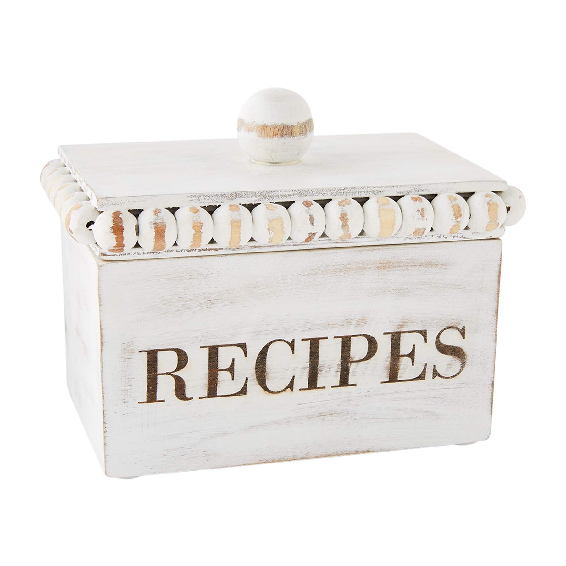 Mud Pie White Beaded Recipe Box, 4 1/2" x 6 1/2" | Card 3 1/2" x 5 1/2" | Amazon (US)