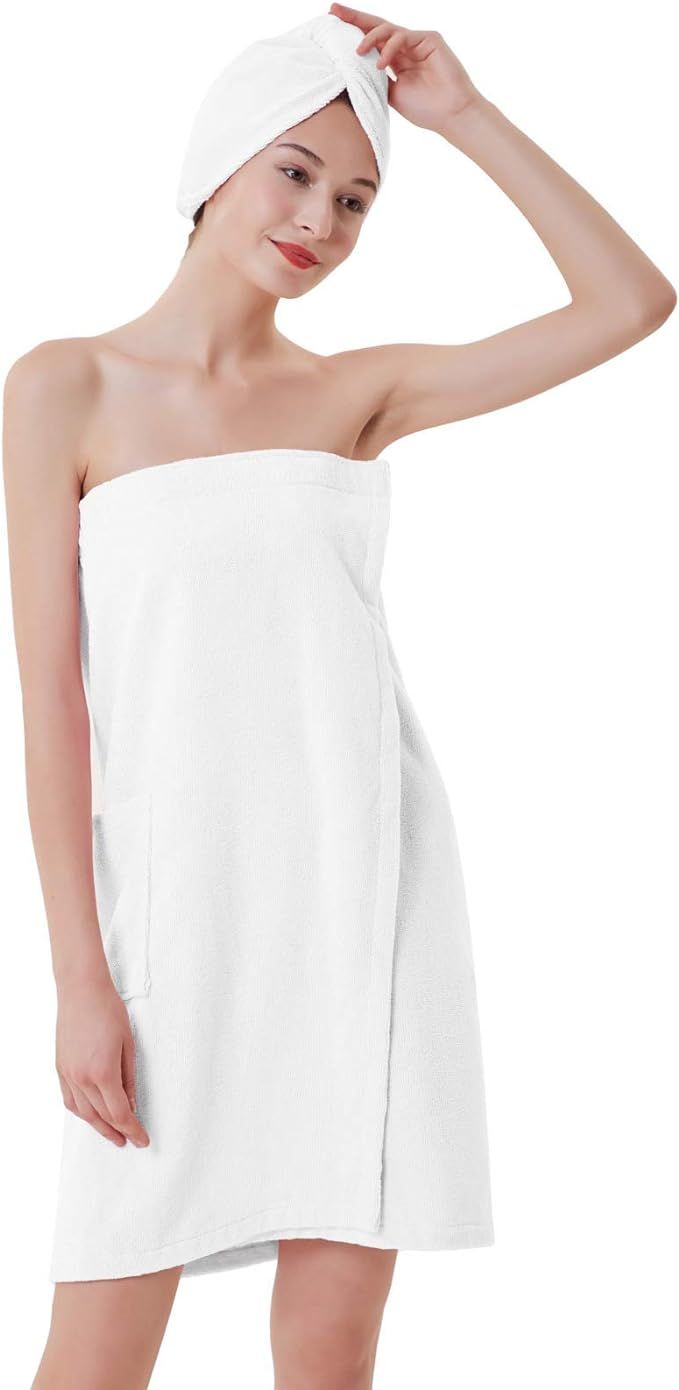 Zexxxy Women's Spa/Bath Body Wraps & Hair Towel Lightweight Knee Length Shower Wrap with Adjustab... | Amazon (US)