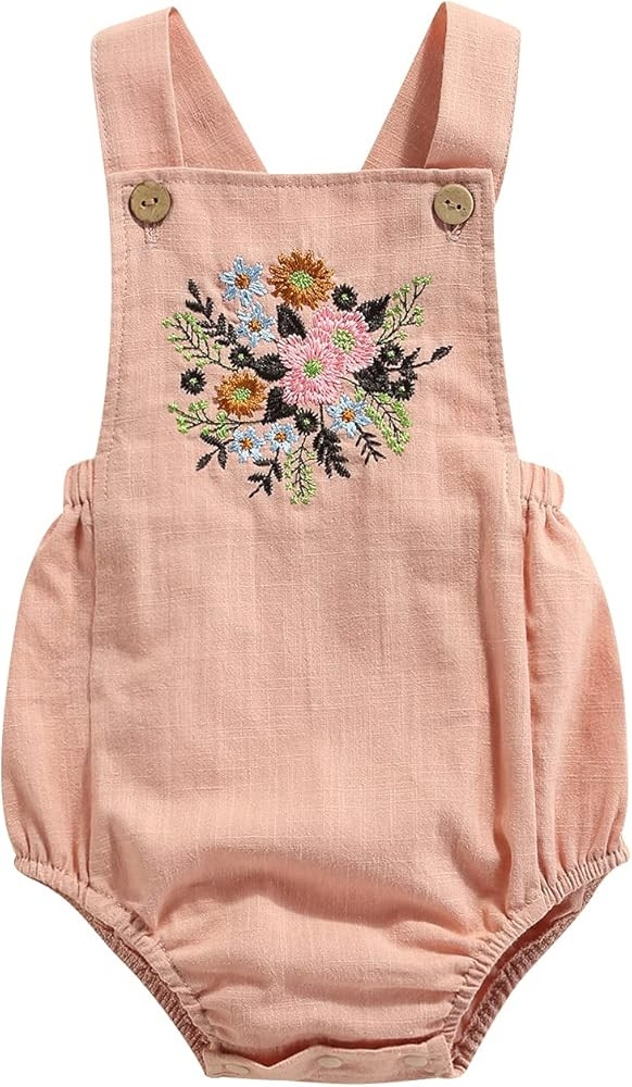 Boho Baby Girl Clothes Cotton Linen Romper Straps Bodysuit Tops Newborn Girl Summer Clothes | Amazon (US)
