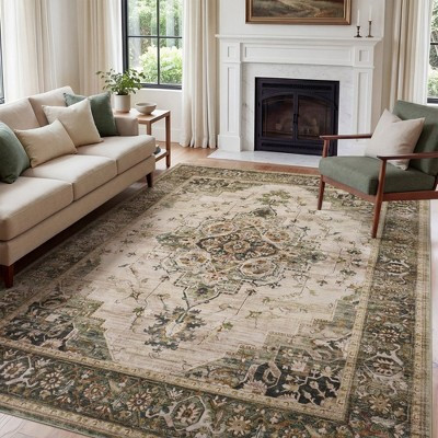 MontVoo Vintage Medallion Non-Slip Washable Rug Green  9'x12' | Target