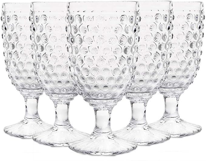 G Hobnail Drinking Glasses 13.3 oz 6 Set, Vintage Water Goblets Iced Tea Beverage Goblets Hobnail... | Amazon (US)