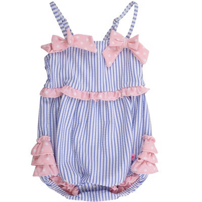 RuffleButts Baby Girls UPF50+ Seersucker One Piece Bow Bubble Romper Swimsuit - Periwinkle Blue Seersucker, 2T | Target