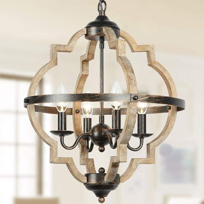 Derksic Orb 4-Light Farmhouse Chandelier Stardust Finish Rustic Chandelier Vintage Wood and Metal... | Amazon (US)