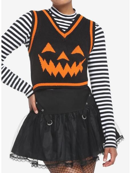 Black & Orange Pumpkin Girls Sweater Vest | Hot Topic