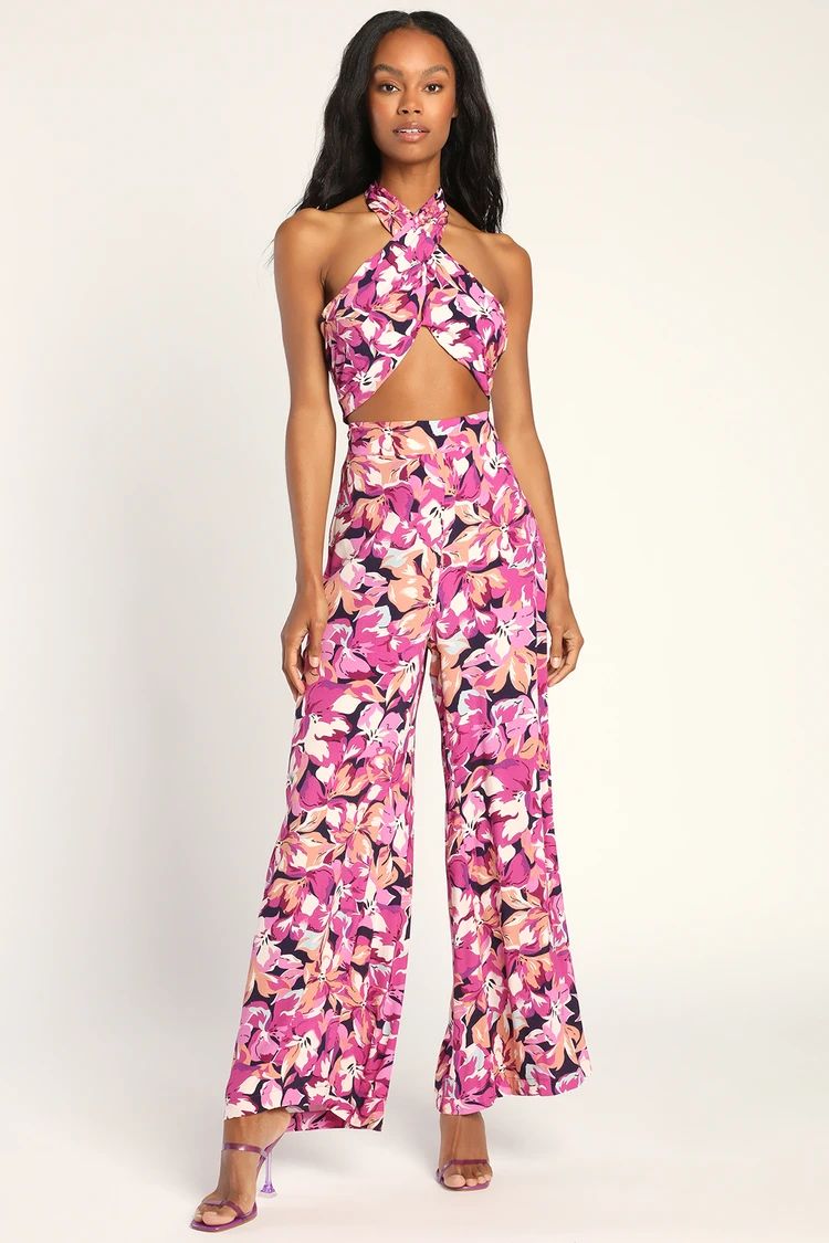 Palm Beach Babe Magenta Floral Print Wide-Leg Pants | Lulus (US)