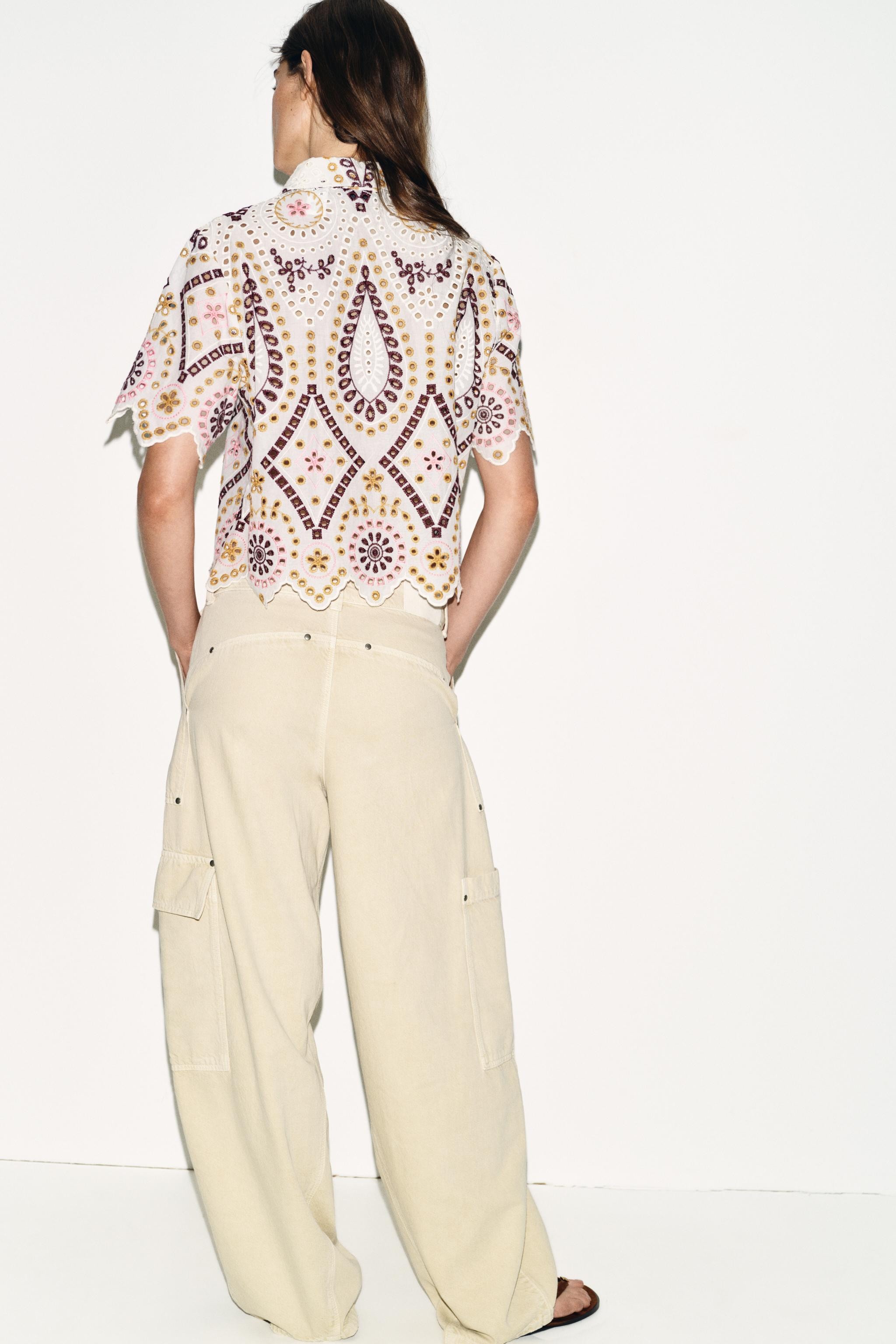 EMBROIDERED EYELET SHORT SLEEVE SHIRT | Zara US