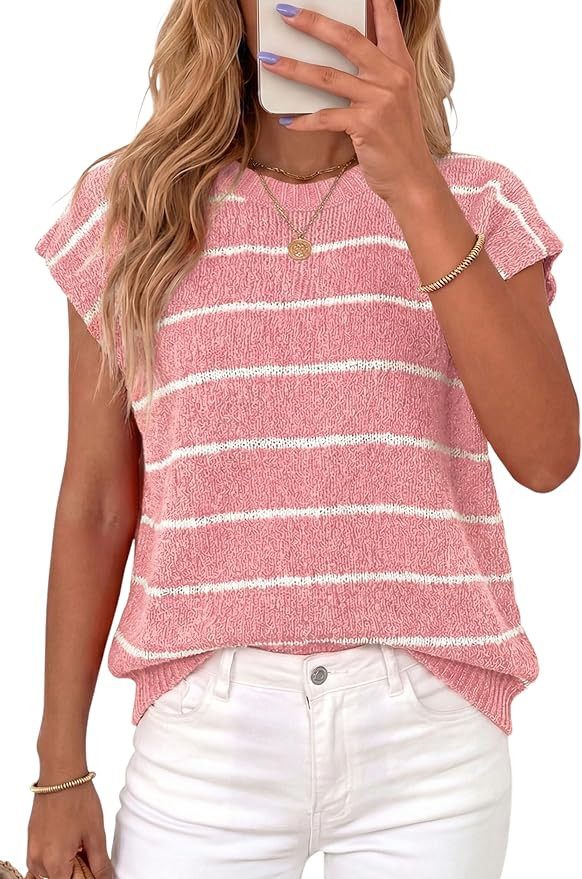 PRETTYGARDEN Womens Tops, Crew Neck Striped Short Sleeve Blouses, Summer 2026, Soft Loose Shirt f... | Amazon (US)