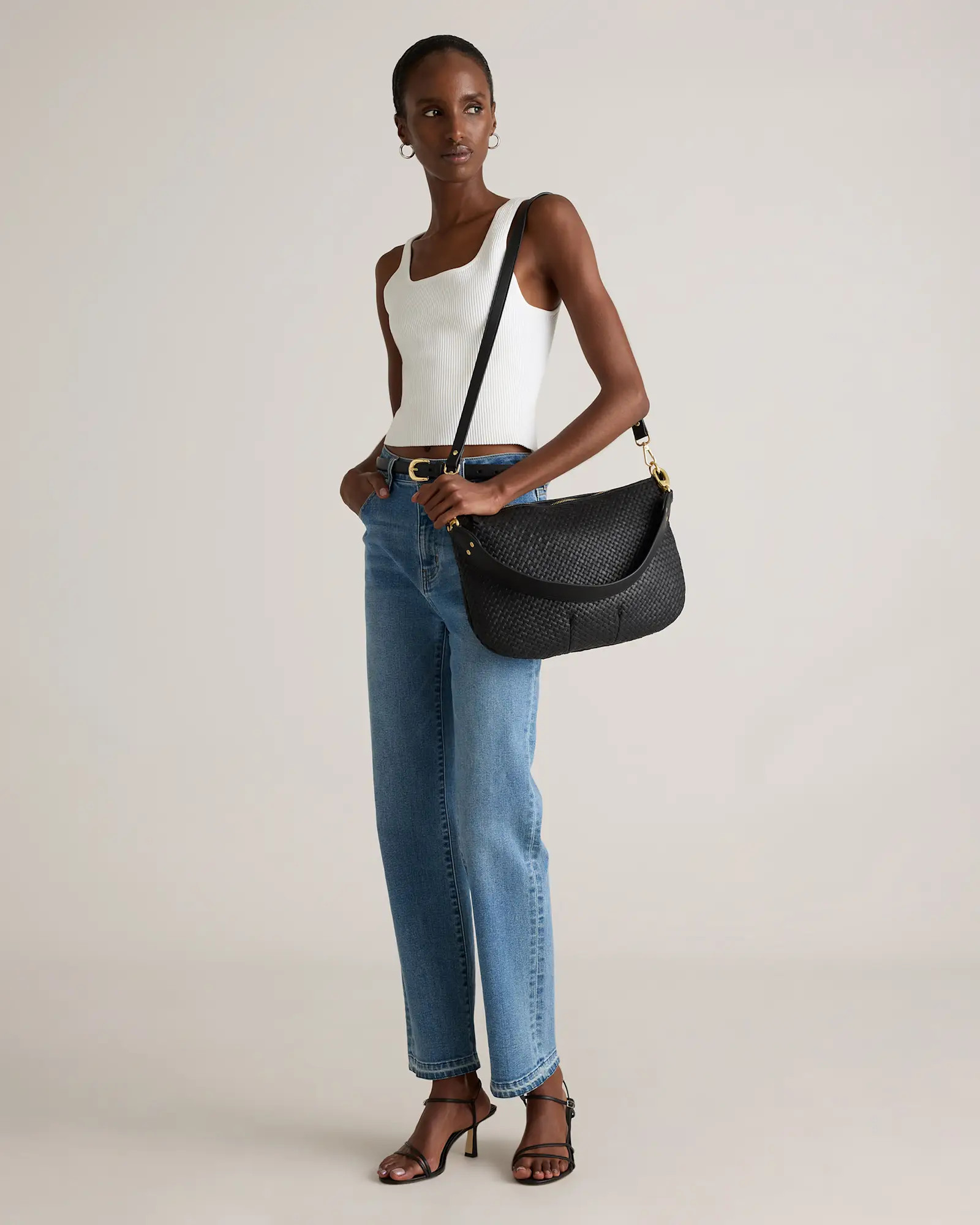 Italian Leather Convertible Crescent Handwoven Shoulder Bag | Quince