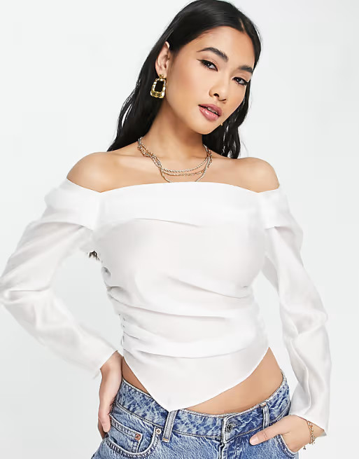 Topshop linen bardot top in cream | ASOS (Global)