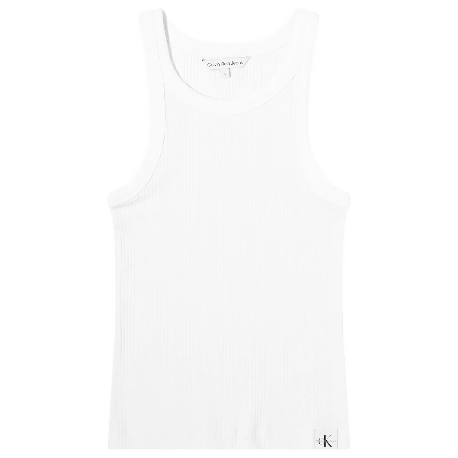 Calvin Klein Women's Variegated Rib Woven Tab Tank in Bright White, Size Large | END. Clothing