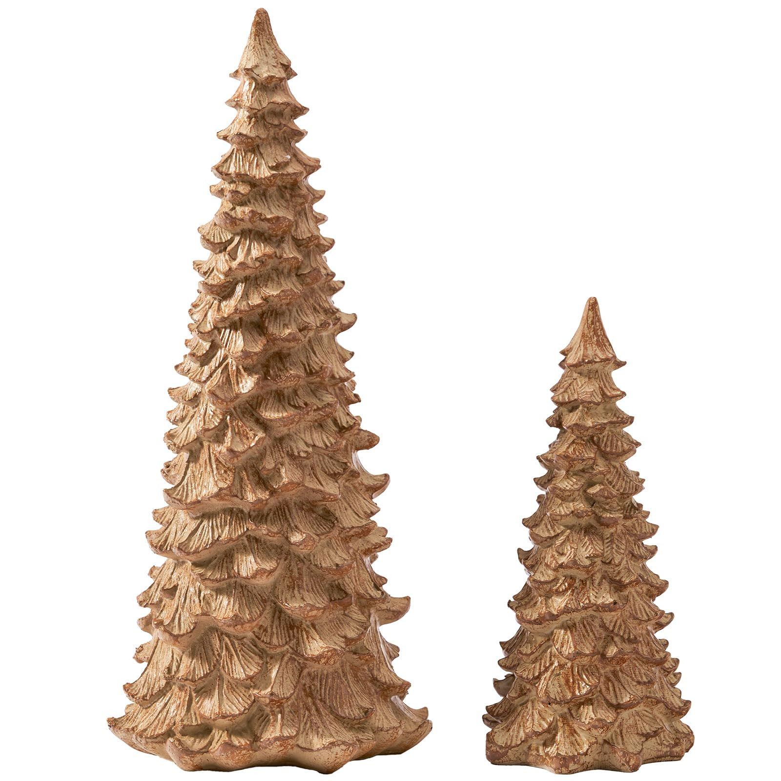 DN DECONATION Christmas Tree Figurines, Set of 2 Tabletop Xmas Trees, Walnut-Finish Resin Pine Tr... | Amazon (US)